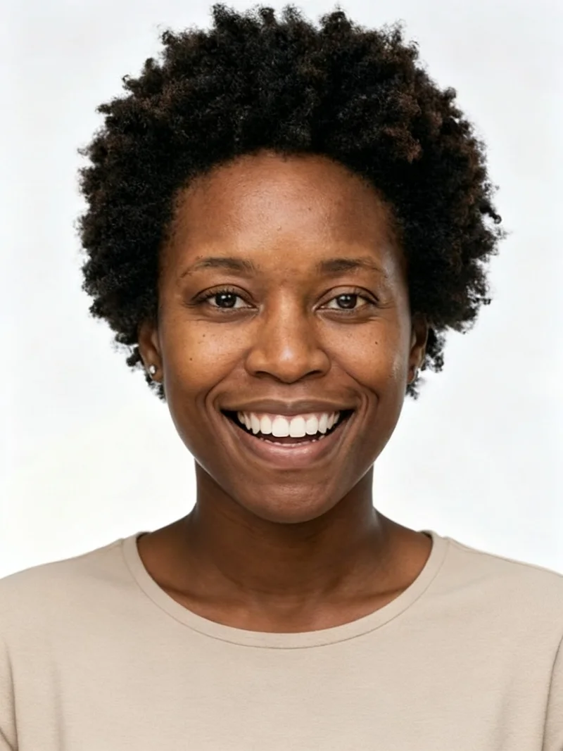 AI actor headshot with a natural commercial smile