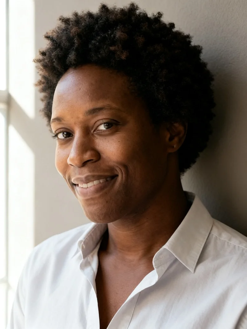 AI actor headshot in natural window light