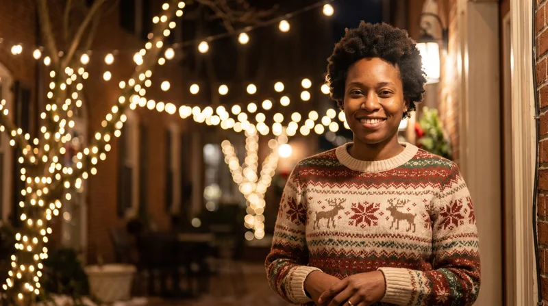 AI Christmas portrait under warm Christmas lights