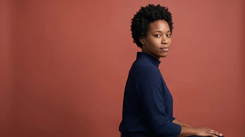 AI modeling headshot on a red studio backdrop