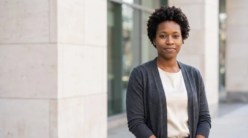 AI professional headshot outside modern architecture