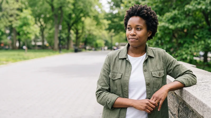 AI social media photo in a park with a casual overshirt