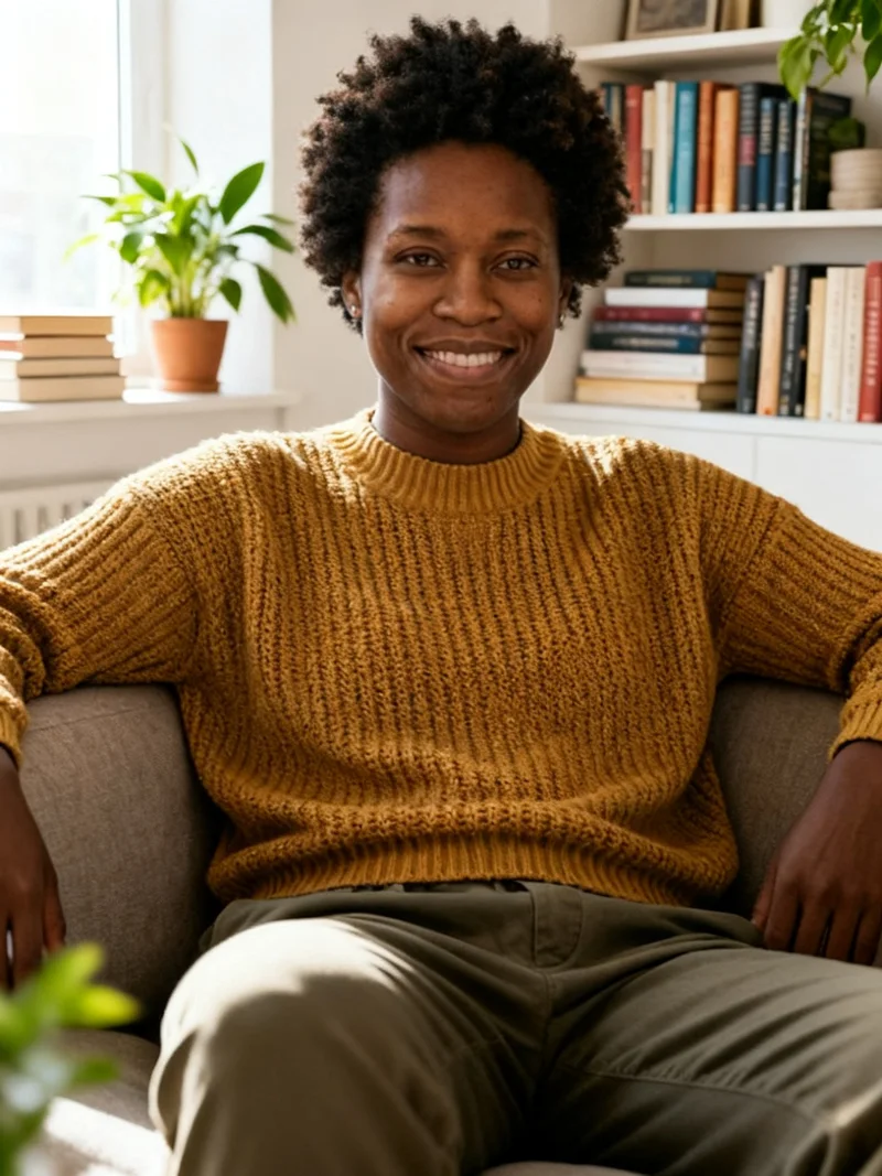 AI social media photo relaxing on a sofa