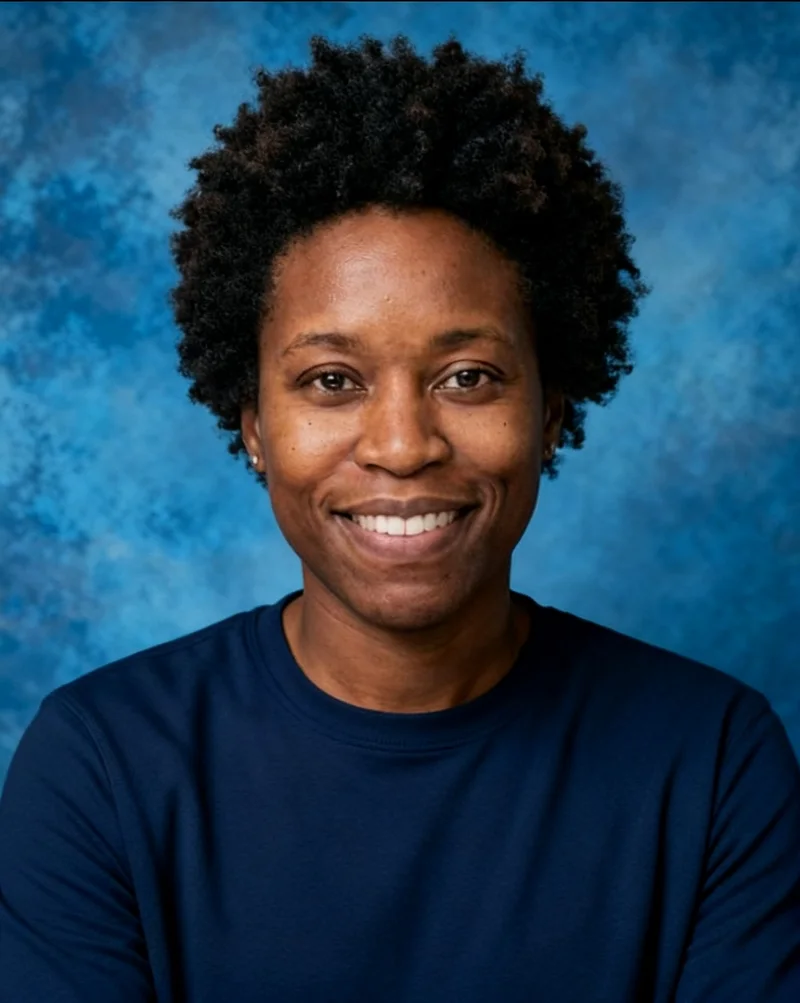 AI yearbook portrait on a mottled blue backdrop