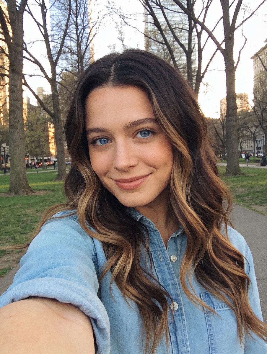Woman in her mid twenties, the selfie uploaded to still.