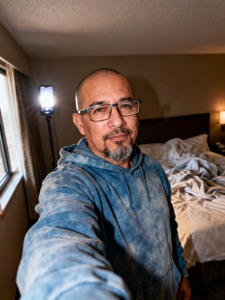 The selfie this headshot was made from