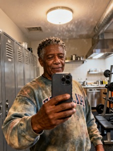 The selfie this headshot was made from