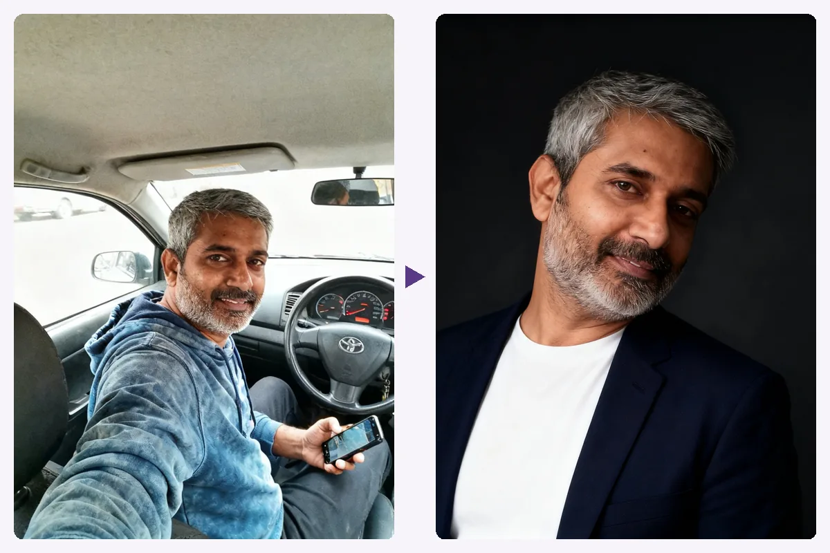 An everyday selfie and the aragon ai alternative portrait still. made from it