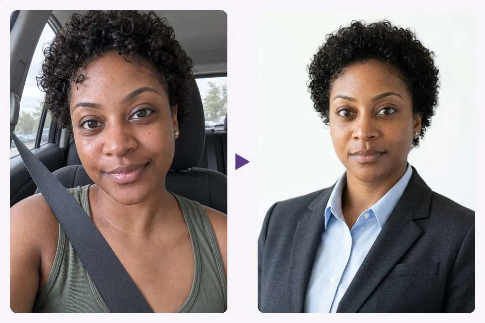 An everyday selfie and the dance headshots portrait still. made from it