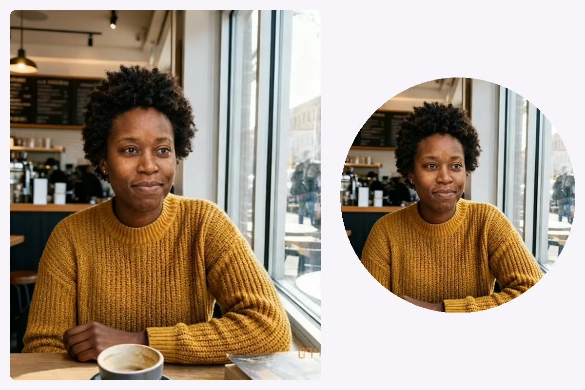 A still. portrait and the same portrait in a circular crop for an instagram headshot profile picture