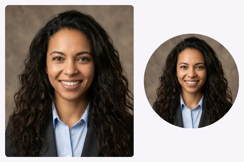 A still. portrait and the same portrait in a circular crop for an instagram headshot profile picture