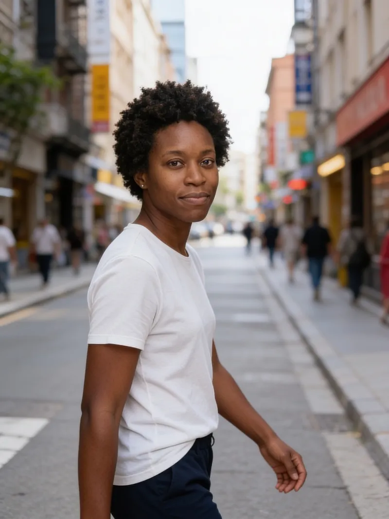 AI social media photo on a city street