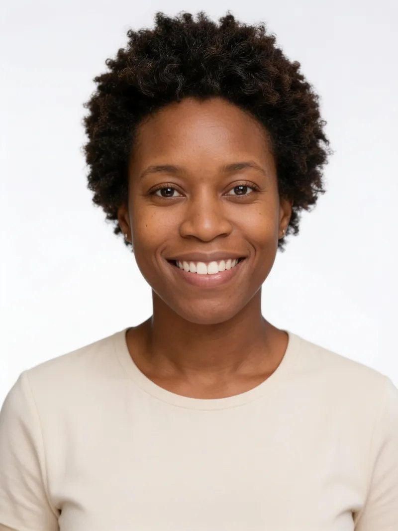 AI actor headshot with a natural commercial smile