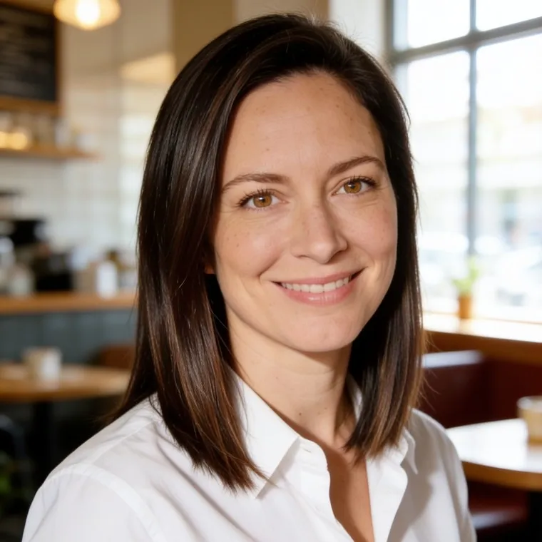 Woman in her late thirties in a professional headshot made by still.