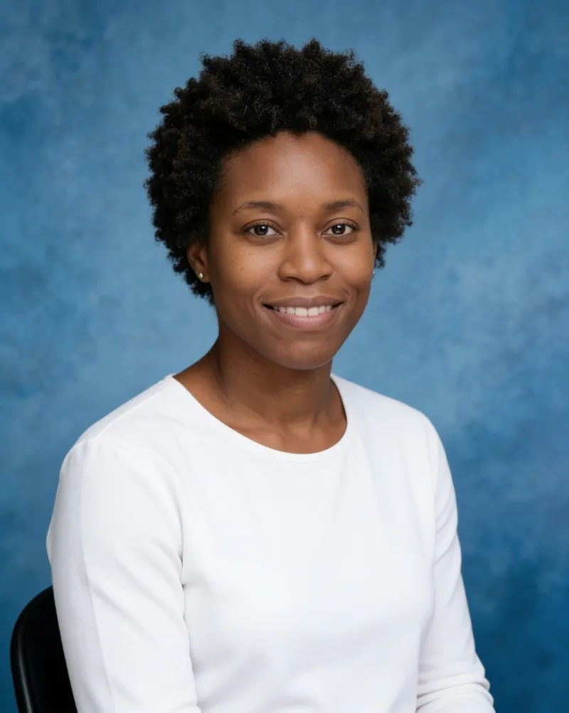 AI yearbook portrait on a mottled blue backdrop