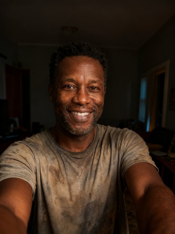 The selfie this headshot was made from