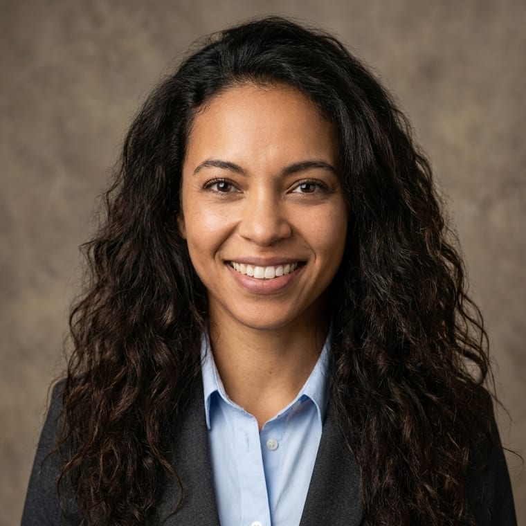 Headshots for therapists: smiling woman with curly hair in a blazer on a warm taupe backdrop